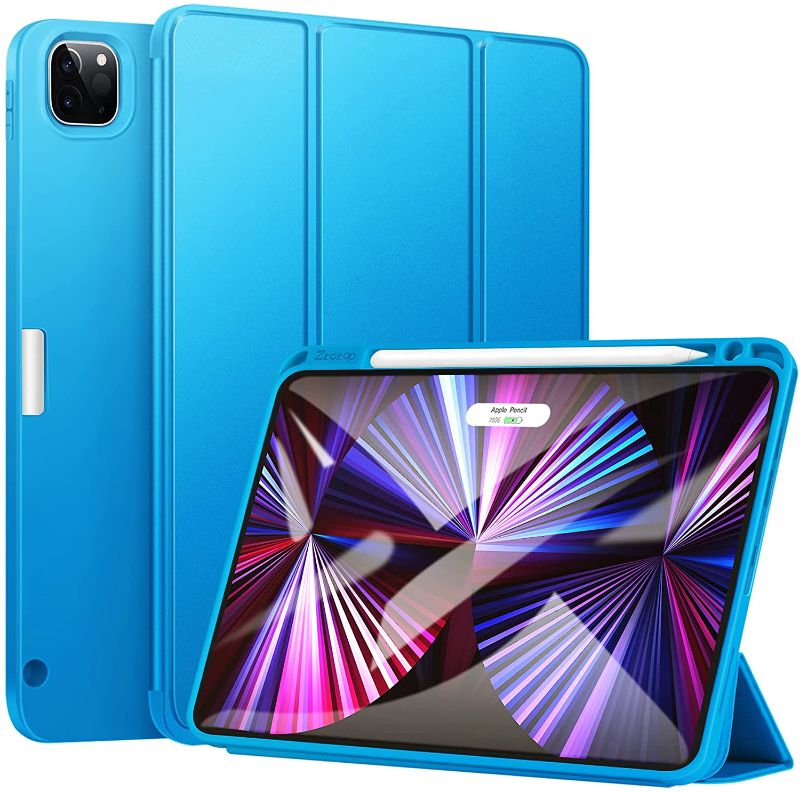 Photo 1 of Ztotop Case for iPad Pro 11 2021(3rd Generation), Full Body Protective TPU Cover with Pencil Holder, Trifold Stand, Auto Wake/Sleep for New 2021 iPad Pro 11 Inch, Sky Blue
