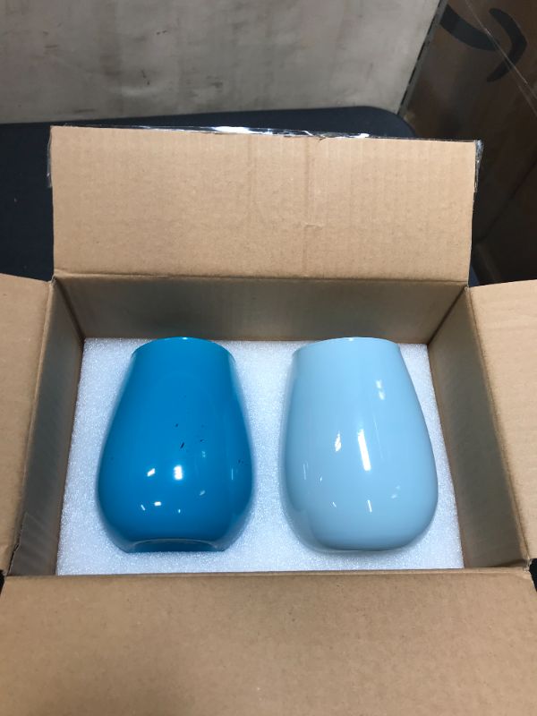 Photo 1 of  5 oz colored wine glass set of 2 ( blue ) ( one is damaged ) 