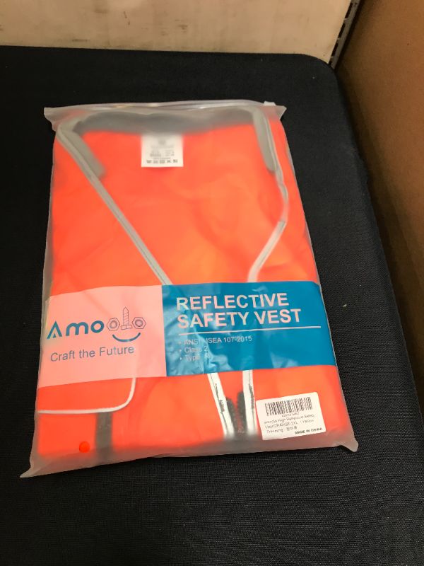 Photo 2 of amoolo Safety Vest with 9 Pockets, Zipper and Padded Neck, High Visibility Reflective Vest, ANSI/ISEA Type R Class 2 , Orange, 2XL
