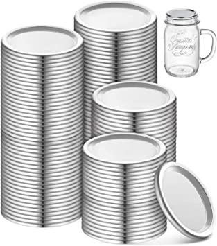 Photo 1 of 100 Pack Regular Mouth Canning Lids for Mason Jars Split-Type Jar Lids Leak Proof Can Reusable Leakproof Lids Storage Solid Caps Flat Sealing Caps (Silver-70mm)
