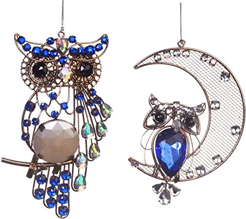 Photo 1 of 2 Pack Metal with Acrylic Diamond Owl Art Hanging Decoration, Handmade Owl with Moon Hanger for Home, Office Window Wall Decor. (6.1 x 5.12 x 3.35 inches
)
