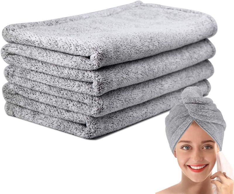 Photo 1 of Ultra-Fine Microfiber Hair Drying Towels 44 x 24.5 Inches Thicken Lengthen - pocova Original Magic Instant Hair Dry Wrap for Women Super Absorbent Quick-Drying Hair Towel,1 Pcs Grey
