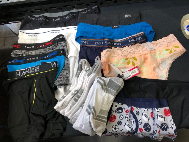 Photo 1 of MISCELLANEOUS UNDERWEAR AND SOCKS VARIOUS SIZES AND STYLES 13 COUNT 
3LBS WEIGHT