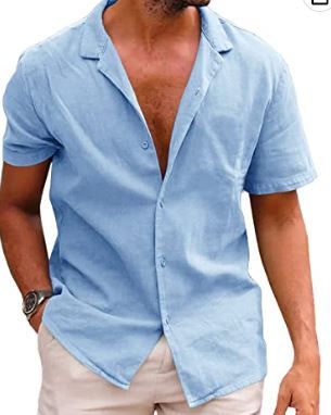 Photo 1 of Men's Linen Cotton Shirts Casual Button Down Short Sleeve Beach Collared Solid Shirt Top
