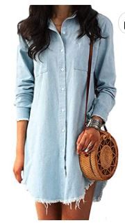 Photo 1 of Kidsform Women's Long Sleeve Blouse Dress Denim Shirt Dresses Button Down Chambray Cotton Tops with Pockets SIZE XL 
