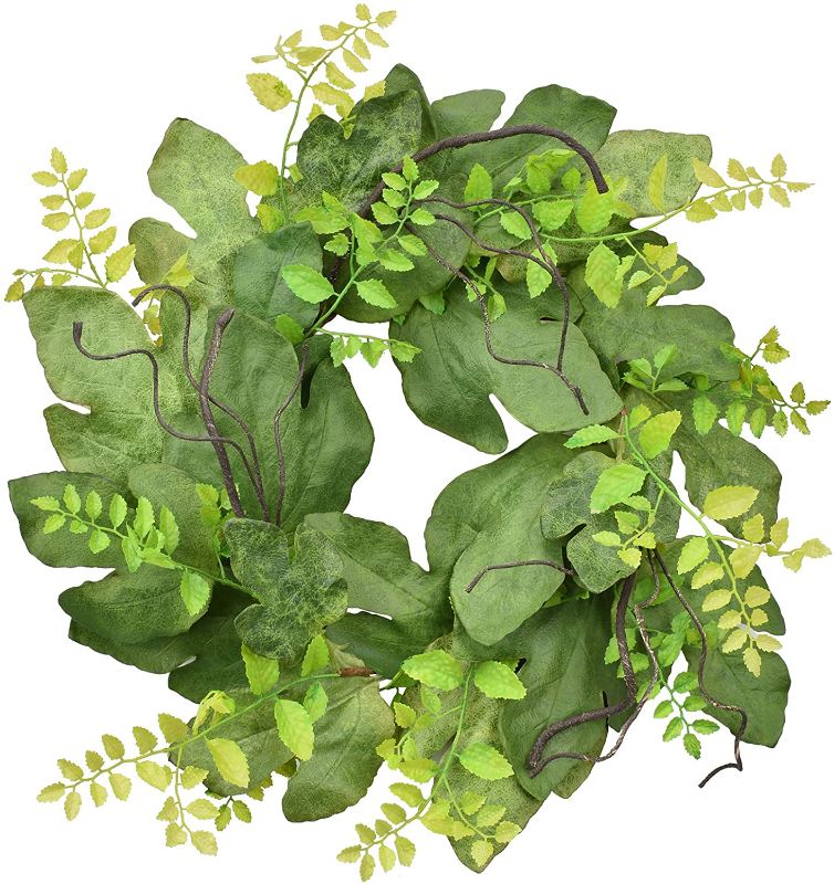 Photo 1 of ALLHANA Front Door Wreaths 22-24 Inch, Artificial Fig Leaves Spring Summer Green Wreath for Home Farmhouse Holiday Wedding Indoor Outside Wall Window Decor
