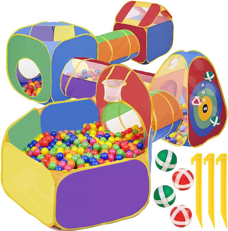 Photo 1 of 7 Piece Kids Ball Pit Play Tunnel for Kids Tunnel - with 4 Dart Balls | Ball Pits for Toddlers | Baby Tunnel for Toddlers 1-3 | Toddler Tunnel_missing part of tunnel and all the balls for item
