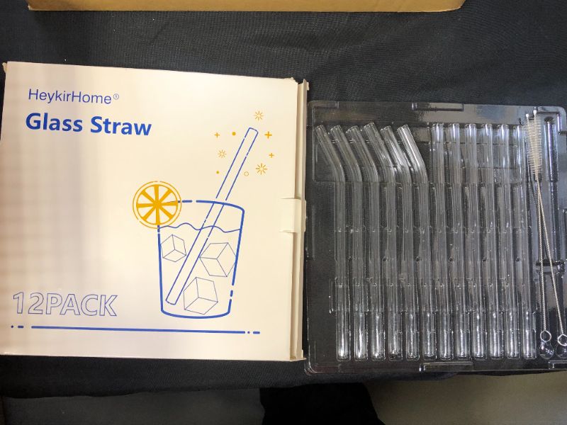 Photo 2 of HeykirHome 12-Pack Reusable Glass Straw,Size 8.5''x10 MM,Including 6 Straight and 6 Bent with 2 Cleaning Brush- Perfect For Smoothies, Tea, Juice
