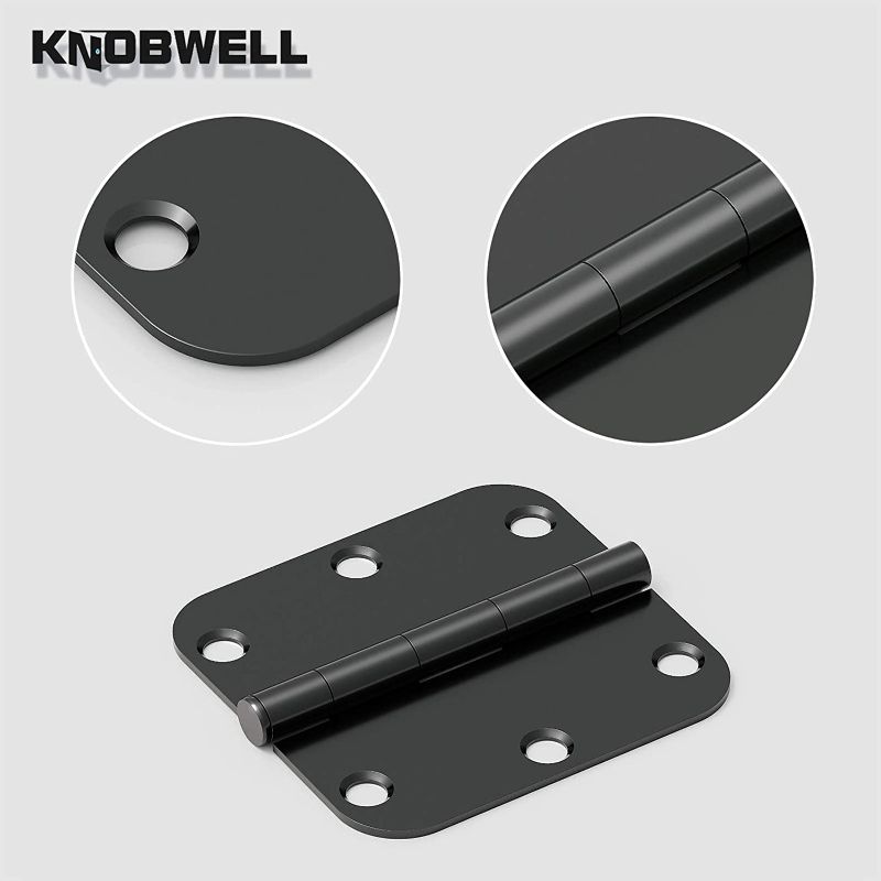 Photo 1 of 24 Pack Matte Black Door Hinges 3.5" x 3.5" Extruded Solid Brass Door Hinge with Black Finish, Interior Door Hinges, 5/8" Radius Corners