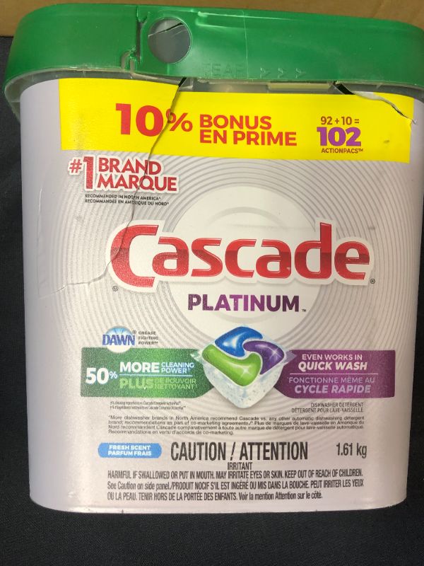 Photo 2 of Cascade Platinum Dishwasher Pods, Actionpacs Dishwasher Detergent with Dishwasher Cleaner Action, Fresh Scent, 62 Count
