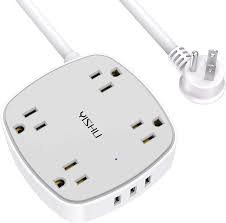 Photo 1 of Power Strip with 6 FT, YISHU Flat Plug Extension Cord with 4 Widely Spaced Outlets and 3 USB Ports, 6 Feet Power Cord, Compact Size for Cruise Ship/Home/Office/Dorm Essentials, ETL Listed (White/Grey)