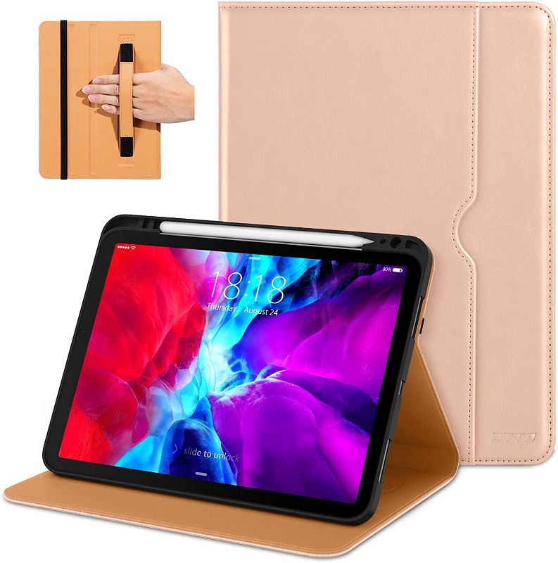 Photo 1 of DTTO New iPad Pro 11 Case 2nd Generation 2020&2018, Premium PU Leather Business Folio Stand Cover [Apple Pencil Pair and Charge Supported] - Auto Wake/Sleep and Multiple Viewing Angles, Pink
