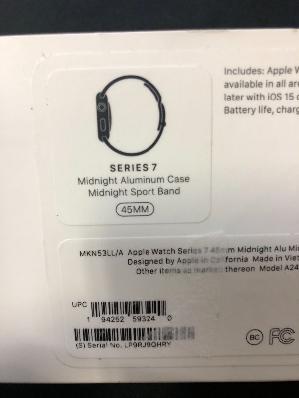 Photo 5 of Apple Watch Series 7 [GPS 45mm] Smart Watch w/ Midnight Aluminum Case with Midnight Sport Band. Fitness Tracker, Blood Oxygen & ECG Apps, Always-On Retina Display, Water Resistant - SEALED
