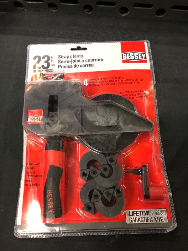 Photo 2 of Bessey Tools VAS-23 2K Variable Angle Strap Clamp with 4 Clips,,Black with red handle
