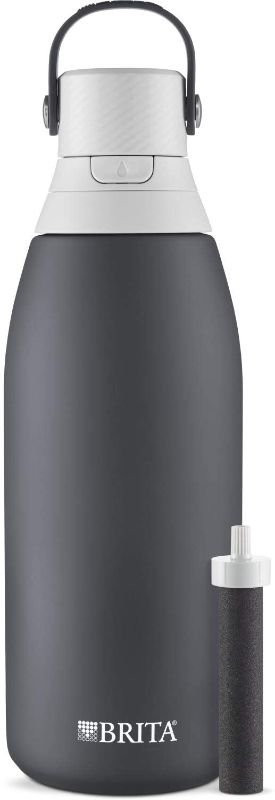 Photo 1 of Brita Stainless Steel Water Filter Bottle, 32 Ounce, Carbon, 1 Count
