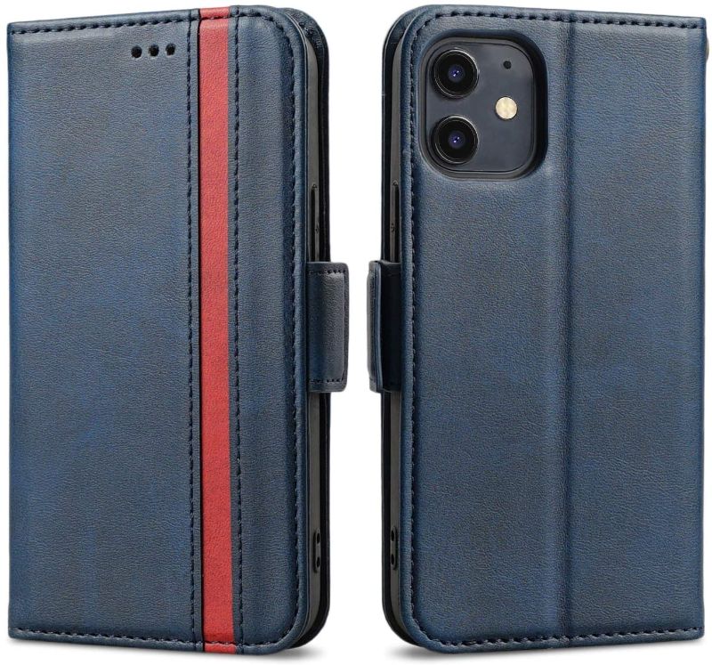 Photo 1 of Rssviss for iPhone 12 Mini Wallet Case 5.4", Protective Leather Wallet Shockproof Magnetic Flip Phone Cover with Card Slots and Stand for iPhone 12 Mini 5.4"-Darkblue - 3 PACK
