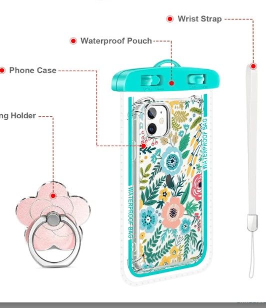 Photo 1 of RoseParrot [4 in 1] iPhone 11 Case with Ring Holder + Waterproof Pouch, Clear with Floral Pattern Design, Soft&Flexible Bumper Shockproof Protective Cover (Flower-Dance)
SET OF 2