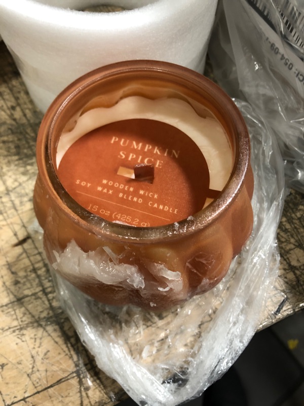 Photo 2 of 15oz Pumpkin Spice Fall Orange Dusted Woodwick Pumpkin Glass Candle (No Lid) Orange - Threshold™

