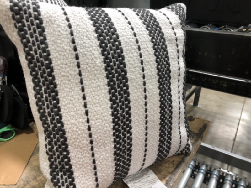 Photo 2 of 18" X 18" Bold Stitch Stripe Indoor/Outdoor Throw Pillow Dark Gray - Hearth & Hand™ with Magnolia
