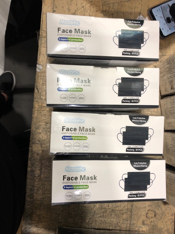 Photo 2 of ( 4 ITEMS) 4 PACKS OF Masbhc Disposable Face Mask 4 Ply Comfortable Masks 50Pcs

