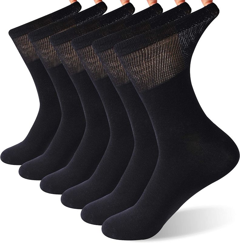 Photo 1 of Bamboo Diabetic Socks, Sunew Diabetic Socks for Men Women, Breathable Dress Cushioned Crew Cotton Socks with Non-Binding,Loose Top,Seamless Toe for Pre-Diabetics 6 Pairs Black XL
