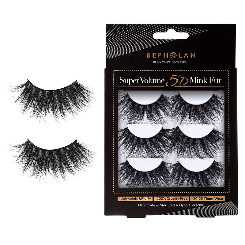 Photo 1 of BEPHOLAN 3 Pairs Mink Lashes| 100% Real Siberian Mink Fur Lashes| Dramatic Round Look|25mm Long| 5D Super Volume Fluffy|Party Queen| Reusable &Handmade| XMZ251
