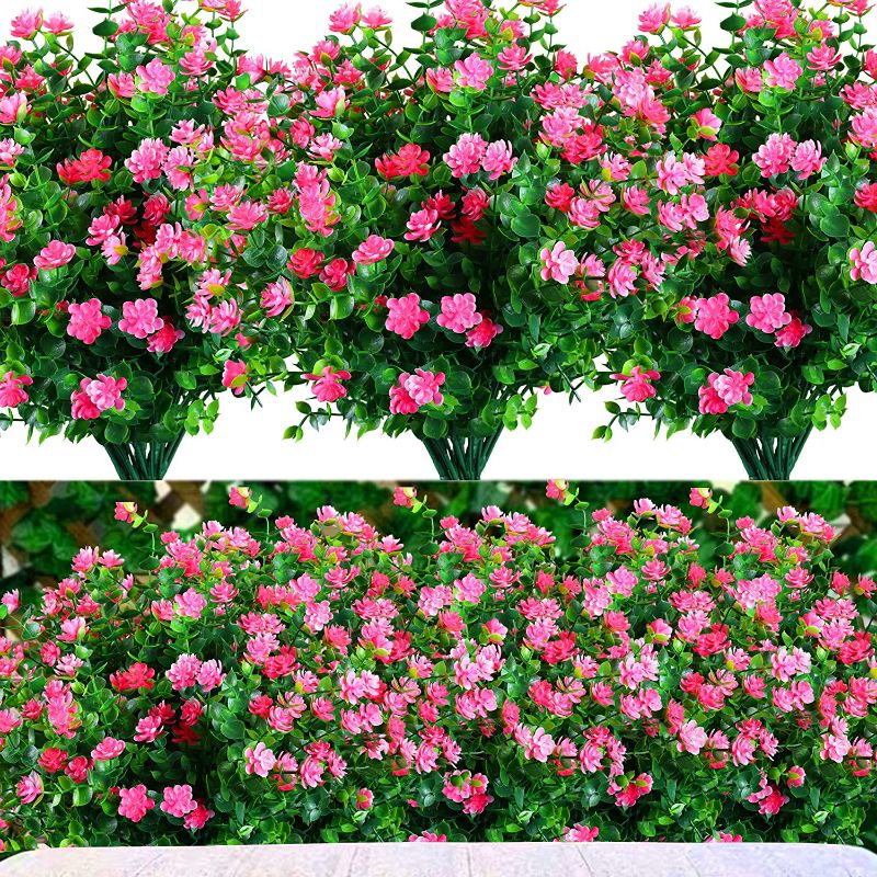 Photo 1 of 12 Bundles Artificial Flowers Outdoor Fake Flowers for Decoration UV Resistant No Fade Faux Plastic Plants (Pink)
