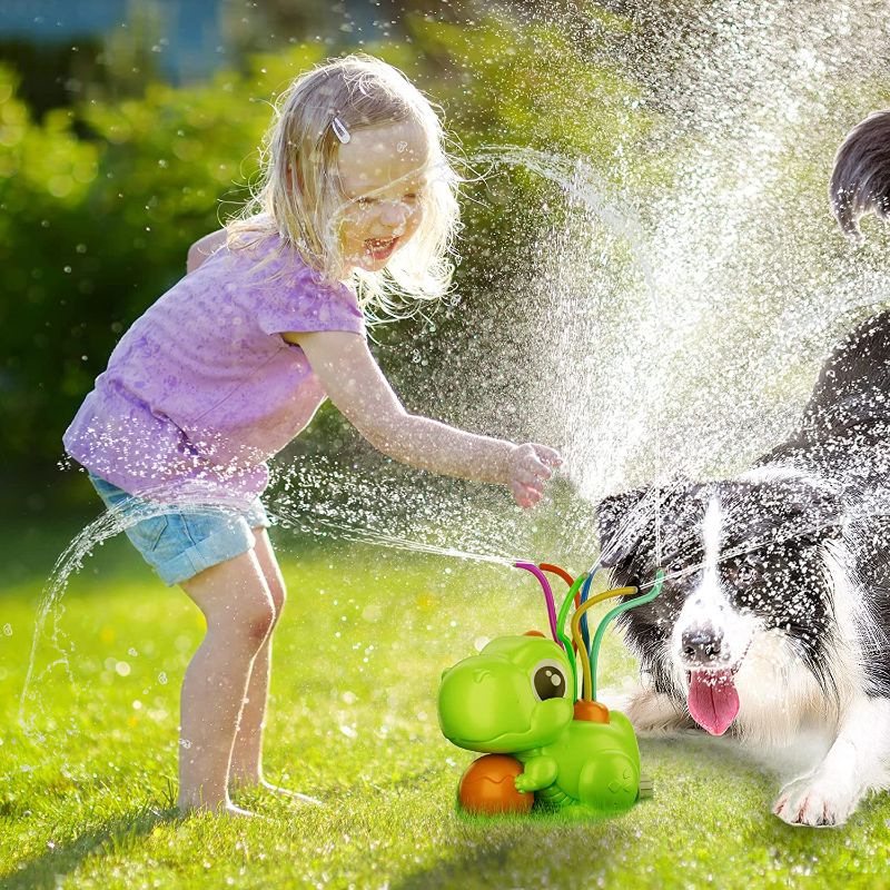 Photo 1 of 2022 Newest Dinosaur Outdoor Water Sprinkler for Kids Backyard Spinning Sprinkler Toy Wiggle Tubes Spray Splashing Fun for Summer Sprays Up to 8ft High Attaches to Garden Hose Lawn Summer Water Toy
