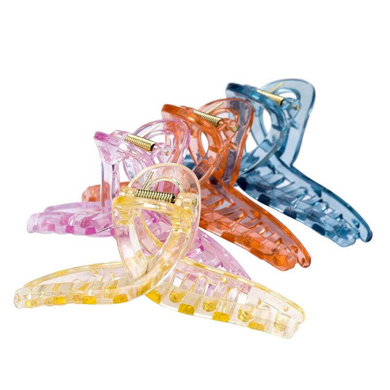 Photo 1 of Big Hair Claw Clips 4.33 Inch Non-slip Clear Large Claw Clip for Women Thin Hair, Strong Hold Hair Clips for Thick Hair, Gifts for Women 4 Colors Pack
