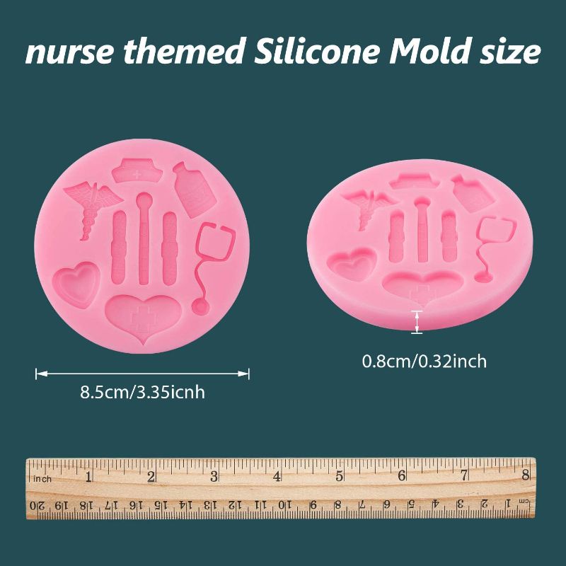 Photo 1 of 2 Pieces Nurse Themed Fondant Molds Nurse Themed Hat Bottle Heart Molds Silicone Baking Molds Chocolate Candy Resin Molds for Desserts Cupcake Cake Topper Decoration Supplies
