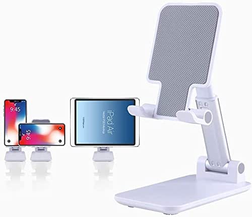 Photo 1 of Tihoo Phone Stand for Desk, Foldable Portable Cell Phone Holder Stand with Weighted Base, Adjustable Angle&Height Cell Phone Stand, Sturdy Phone Holder Metal Desktop Phone Stand… (White)
