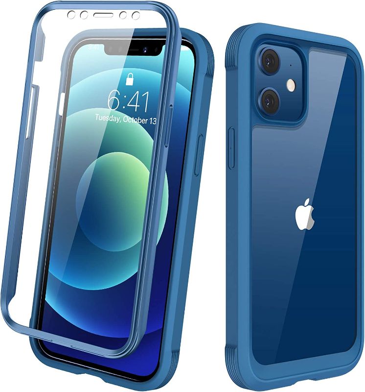 Photo 1 of Diaclara Designed for iPhone 12/12 Pro Case, Full Body Rugged Case with Built-in Touch Sensitive Anti-Scratch Screen Protector, Soft TPU Bumper Case for iPhone 12/12 Pro 6.1" (Blue and Clear)
