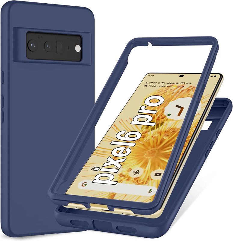 Photo 1 of for Google Pixel-6 Pro Phone Case: Silicone Slim Full Rugged Protective Matte Phone Case - 360 Durable Drop Protection Shockproof Bumper Cover for Woman Men (Navy Blue)
