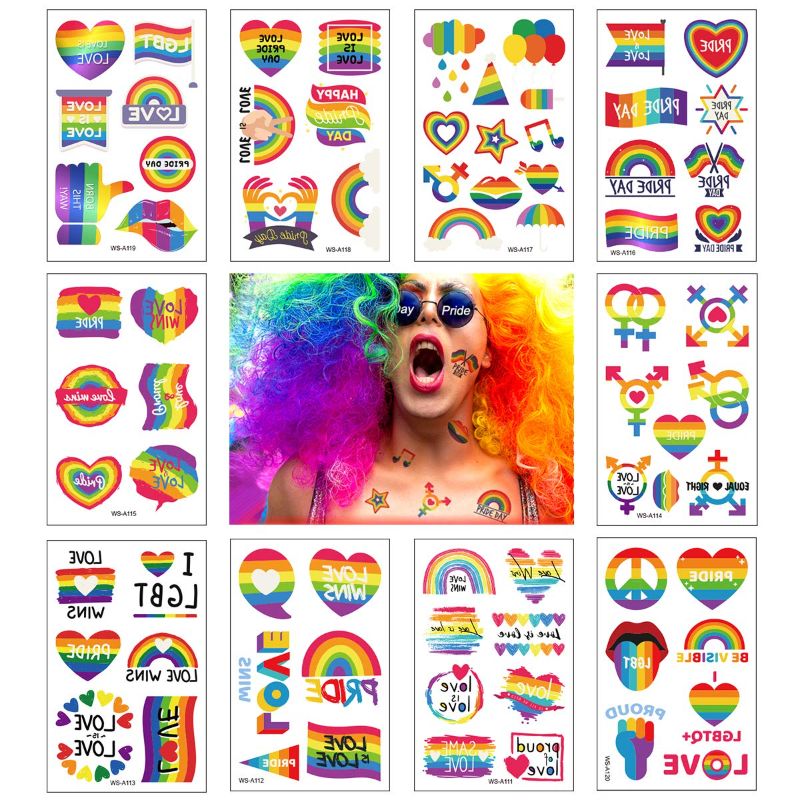 Photo 1 of 10 Sheets Rainbow Tattoos Rainbow Stickers Temporary Waterproof Tattoos for Pride Parades Party and Celebrations
