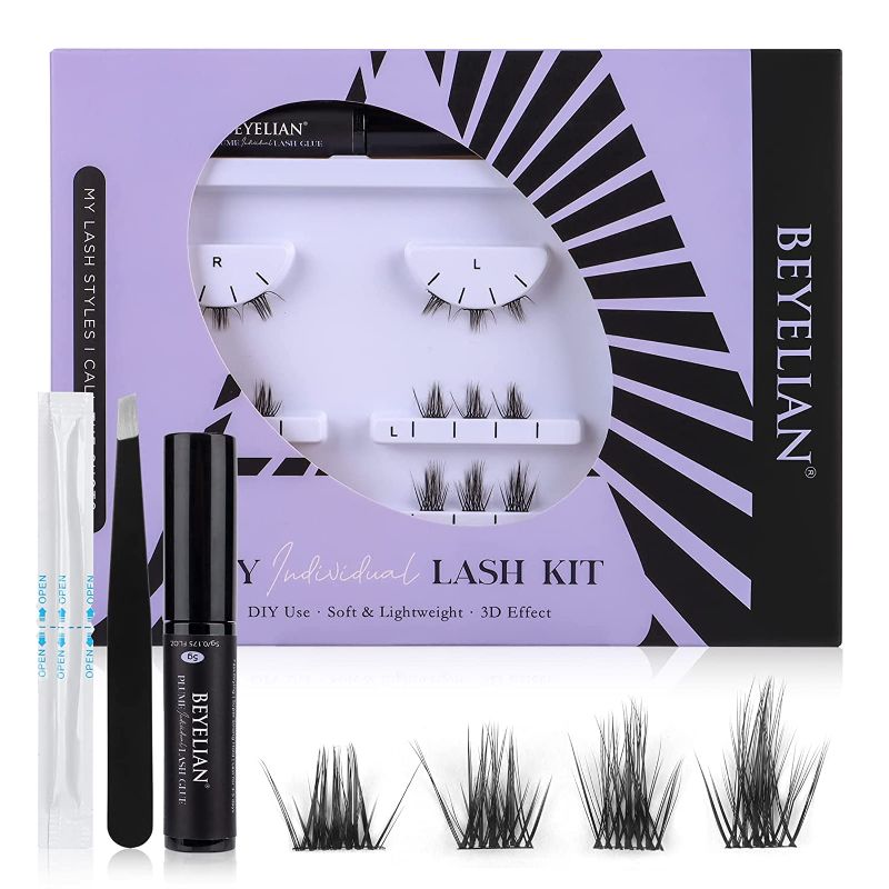 Photo 1 of BEYELIAN DIY Eyelash Extension Kit, Individual Cluster Lashes Kit, At Home Lash Extensions Kit Individual Lash Clusters DIY Lash Extensions Glue Bonded Roots, Cluster Lash Glue, Tweezers 05
