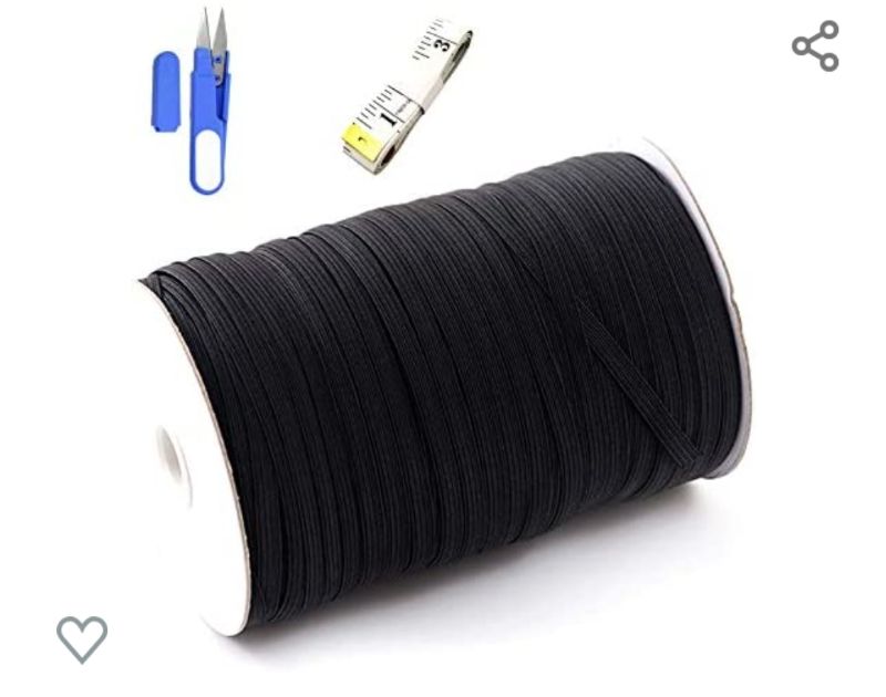 Photo 1 of 1/4 Inch Elastic Bands Cord for DIY Crafts, 100 Yards Braided High Elastics with Tape Mearsure and Sewing Scissors