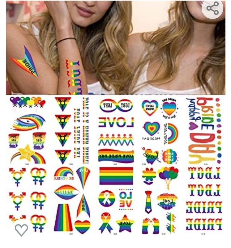 Photo 1 of 45 Piece Rainbow Temporary Tattoos sticker Heart Printed Pride Day Body Face Art Waterproof Paints Stickers for Parade favors Arm Waist Supplies for Men Women Gay Party Decoration (10 Sheet ) 2 packs 