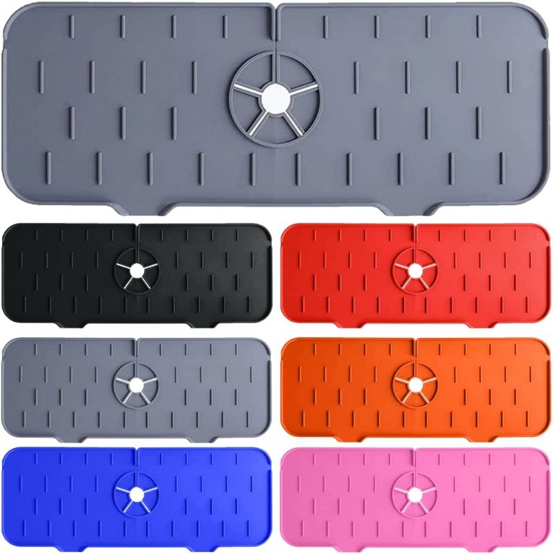 Photo 1 of 2 pack - Kitchen Sink Splash Guard, Silicone Faucet Handle Drip Catcher Tray, Faucet Absorbent Mat, Sink Protectors for Kitchen Sink, Bathroom Faucet Water Catcher Mat, Kitchen Sink Accessories?Gray?
