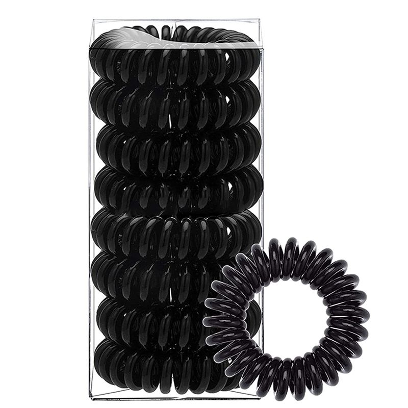 Photo 1 of ( 3 ITEMS) 3 PACKS OF 8 PCS Spiral Hair Tie, Hair Coil, High Stretch Durable Tie Rope, Non-Trace for All Hair Types Repeated Use Black