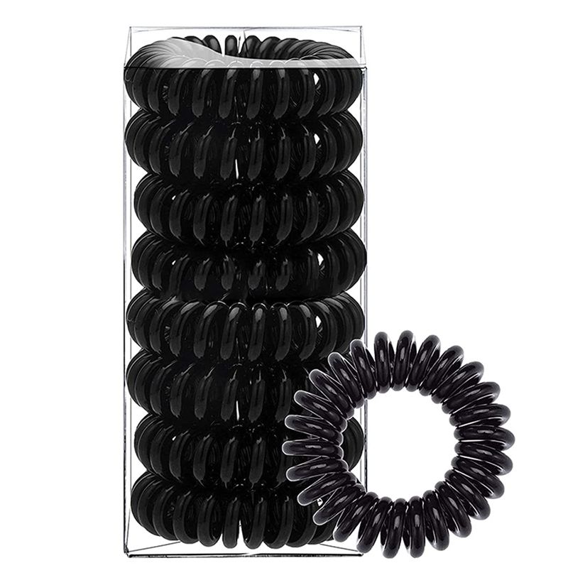 Photo 1 of ( 2 ITEMS) 2 PACKS OF 8 PCS Spiral Hair Tie, Hair Coil, High Stretch Durable Tie Rope, Non-Trace for All Hair Types Repeated Use Black