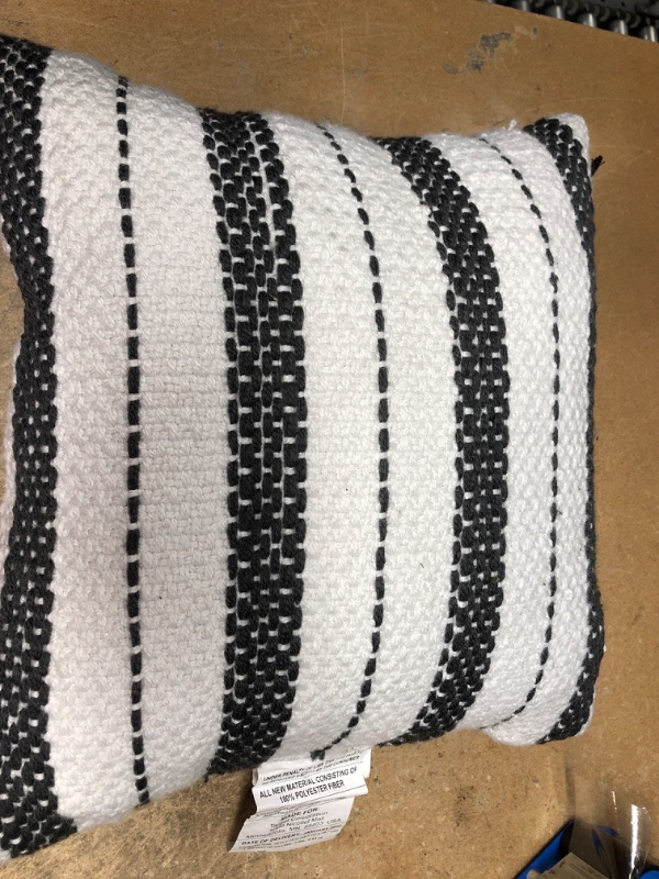 Photo 2 of 18" X 18" Bold Stitch Stripe Indoor/Outdoor Throw Pillow Dark Gray - Hearth & Hand™ with Magnolia
