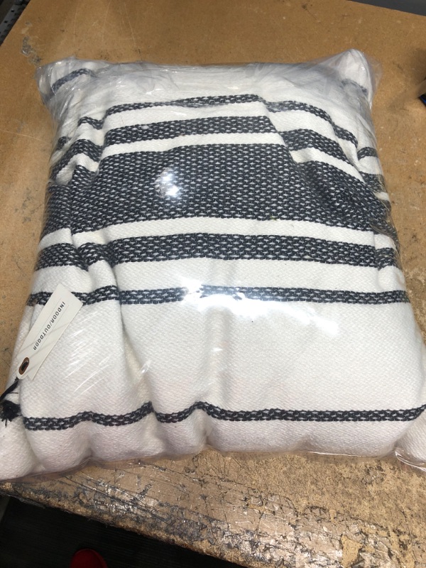 Photo 2 of 18" X 18" Variegated Stripe Indoor/Outdoor Square Throw Pillow /Cream - Hearth & Hand™ with Magnolia
