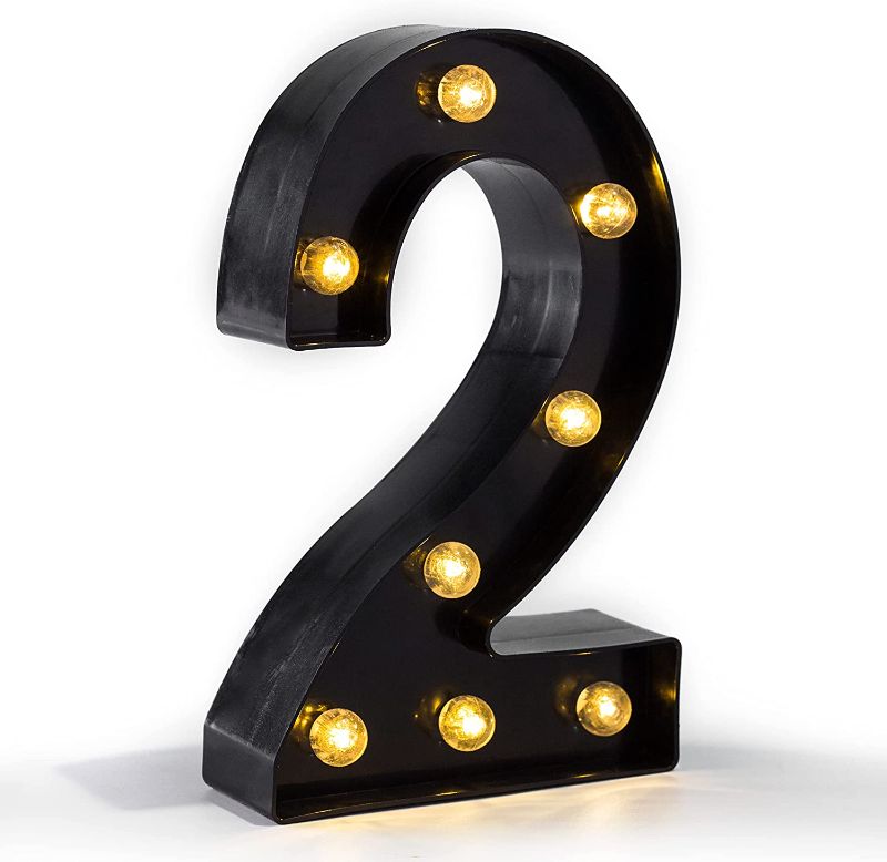 Photo 1 of LED Marquee Letter Lights, 26 Alphabet Light and 10 Number Lights, Light Up Neon Letters Sign, Wall-Mounted Night Light, for Home, Party, Wedding, Bar, Birthday DIY Decoration (Black, Number-2)
