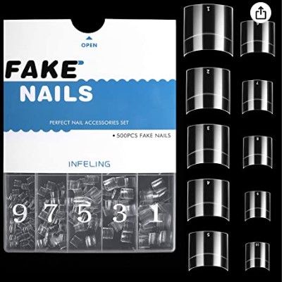 Photo 1 of (x2) Short Nail Tips - Clear Nail Tips for Acrylic Nails, 500pcs Short Square Nail Tips INFELING Half Cover French Nail Tips with Case Fake False Nail Tips for Home Salon Use
