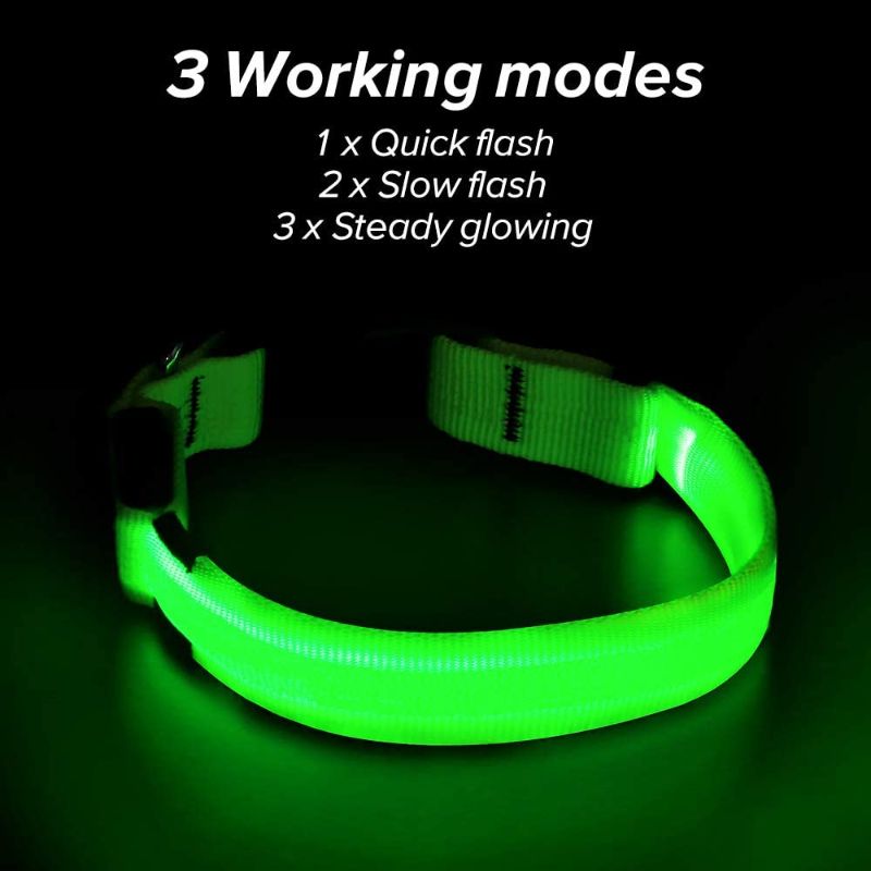 Photo 1 of (X2) Illumifun LED Dog Collar, USB Rechargeable Glowing Pet Safety Collar, Adjustable Light Up Collars for Your Small  Dogs (Green & Orange)