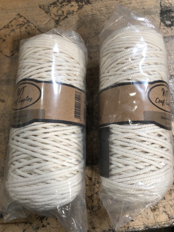 Photo 2 of (X2) MT Craft Supplies Macrame Cord 3mm x 110 Yard 3 Strand Twisted Soft Natural Turkish Cotton Cord for Wall Hanging Knitting Plant Hangers Crafts Bag Decorative Projects Natural Color
