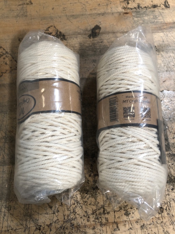 Photo 2 of (X2) MT Craft Supplies Macrame Cord 3mm x 110 Yard 3 Strand Twisted Soft Natural Turkish Cotton Cord for Wall Hanging Knitting Plant Hangers Crafts Bag Decorative Projects Natural Color
