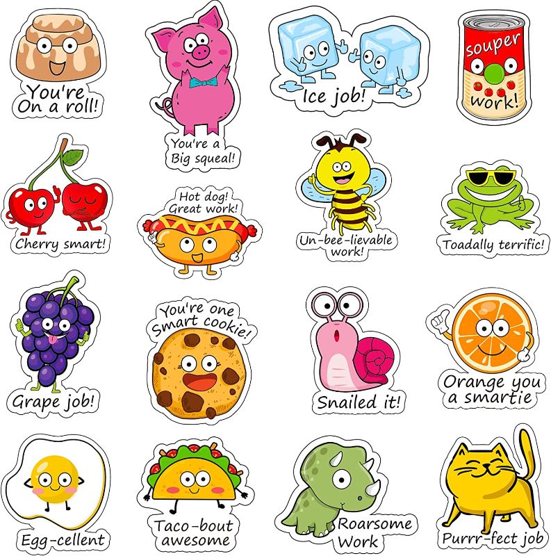 Photo 1 of (x4) 320 Pieces Punny Rewards Stickers Punny Labels Motivational Stickers Inspiration Positive Accents Words Stickers Cartoon Animal Stickers Cute Incentive Stickers for Kids Teacher School Classroom
