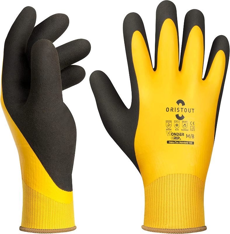 Photo 1 of (X2) OriStout Upgraded Winter Work Gloves for Men and Women, 100% Waterproof, Double Insulated, Windproof Cold Weather Work Gloves, Freezer Gloves for Handling Frozen Food, Yellow, Medium
