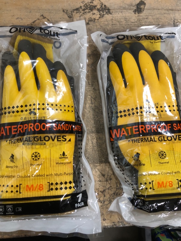 Photo 2 of (X2) OriStout Upgraded Winter Work Gloves for Men and Women, 100% Waterproof, Double Insulated, Windproof Cold Weather Work Gloves, Freezer Gloves for Handling Frozen Food, Yellow, Medium
